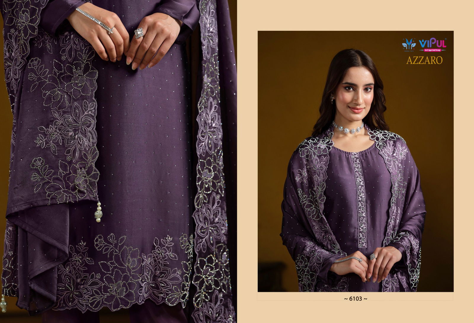 Azzaro By Vipul Swarovski Embroidery Work Designer Suits Wholesale Market In Surat